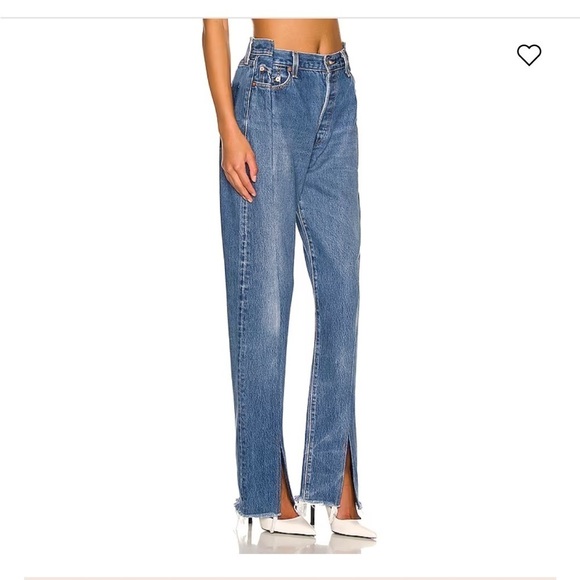 NWT EB Denim Split Hem OGs Vintage Blue 501 Up Cycled High Waist Jeans - Picture 1 of 16